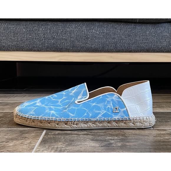 $999 NEW Christian Louboutin Espadon Espadrilles Blue Leather/Canvas Size 42/9 D